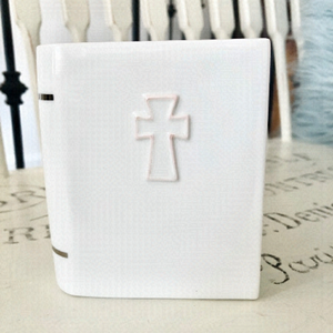 Coin Bank, RUSS, Ceramic, Bible,‎ Piggy Bank, Nice Condition